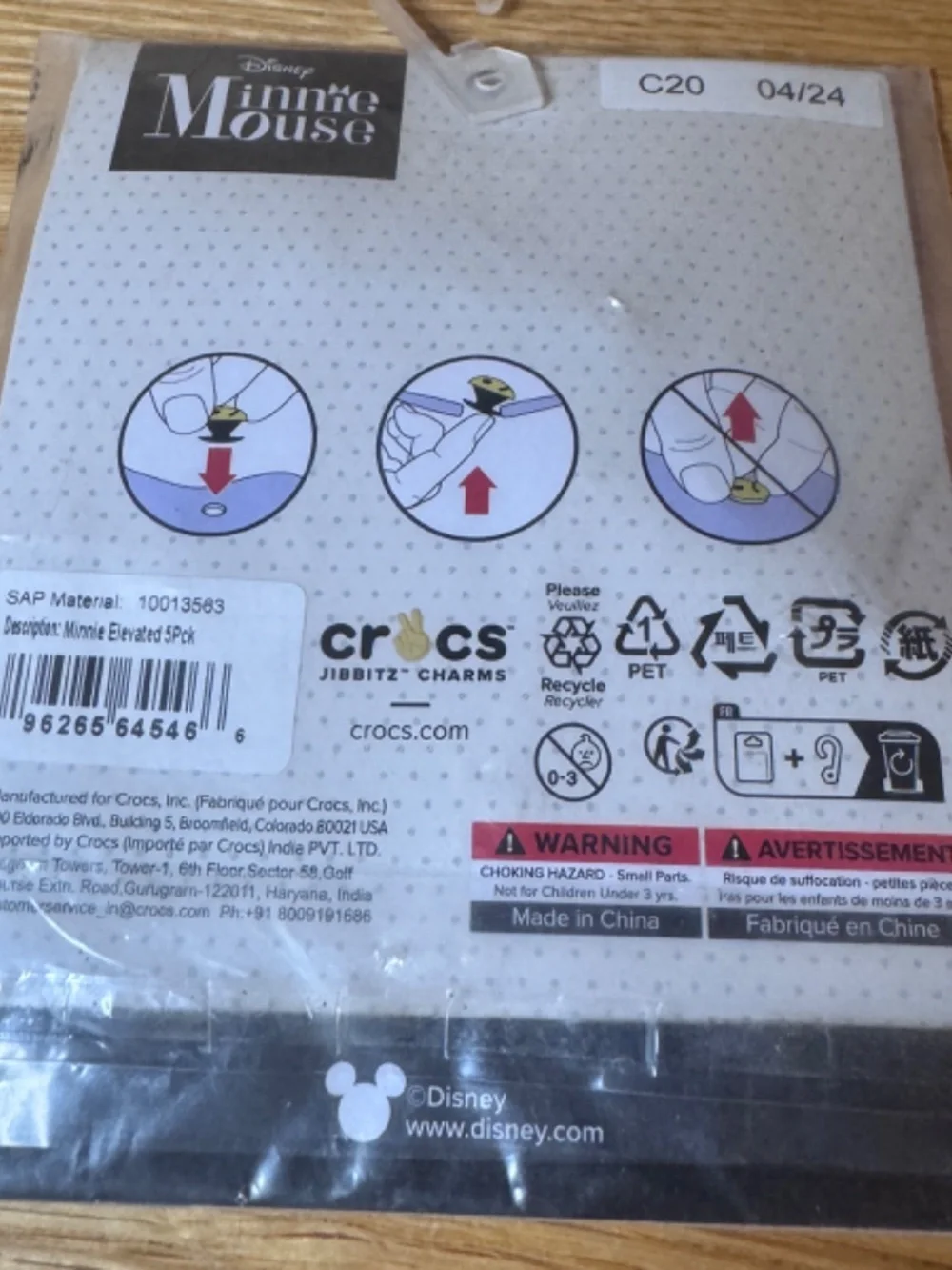 New Disney Minnie Mouse Crocs Jibbitz Charms Minnie Elevated 5 Pack Shoe Charms